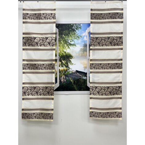 Vorhang-Set aus 2 Flächenvorhängen in beige, braun Ranken, fertige Höhe 1,45 m