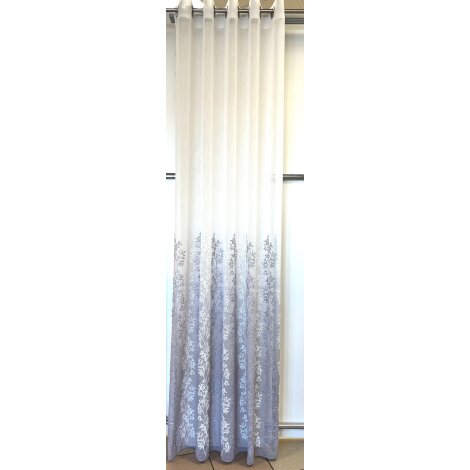 Vorhang Dekoschal Sockel-Stickerei mit Blumen weiß grau transparent, fertig genäht