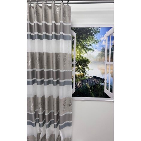 Vorhang Dekoschal Querstreifen Gräser braun grau weiß teiltransparent, fertig genäht