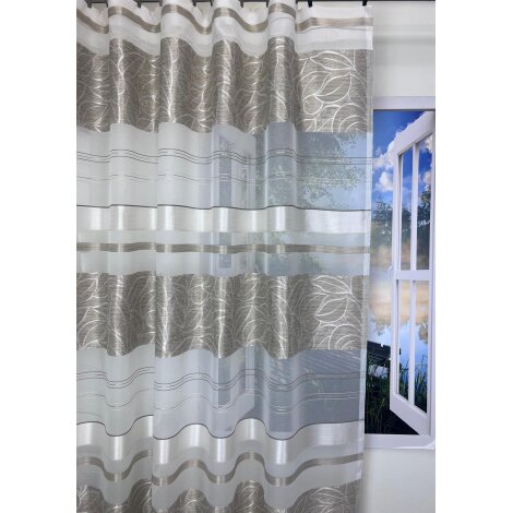 Vorhang Dekoschal mit Querstreifen Blätter beige creme teiltransp., fertig genäht