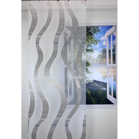 Flächenvorhang Schiebeelement Wellen beige creme grau transparent, Reststück3,2m