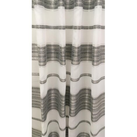 Vorhang Dekoschal mit Querstreifen Lurex silber grau teiltransp., fertig genäht