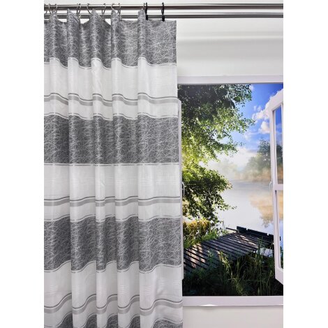 Vorhang Dekoschal mit gemusterten Querstreifen grau weiß  teiltransp., fertig genäht