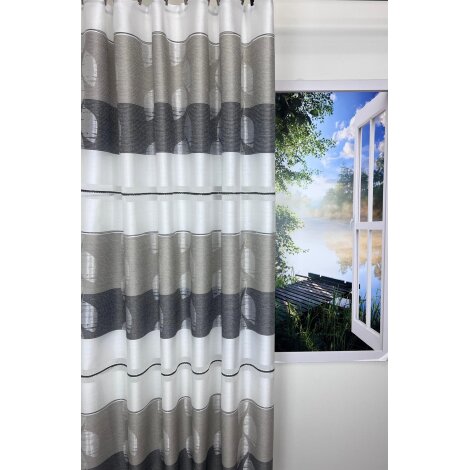 Vorhang Dekoschal Blätter Querstreifen beige braun weiß  teiltransp., fertig genäht