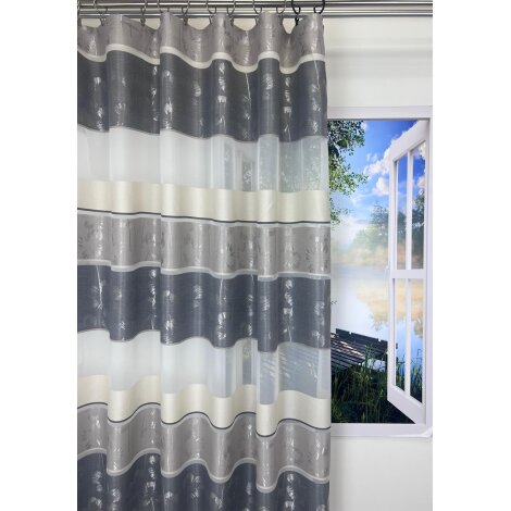 Vorhang Dekoschal Querstreifen Blumen beige creme weiß teiltransp., fertig genäht