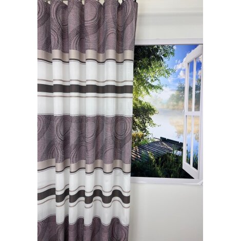 Vorhang Dekoschal Querstreifen Kreise rot braun weiß teiltransp., fertig genäht