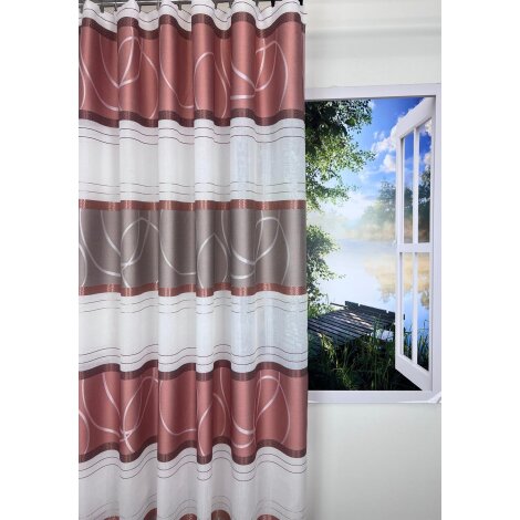 Vorhang Dekoschal Querstreifen Kreise rotbraun weiß teiltransp., fertig genäht