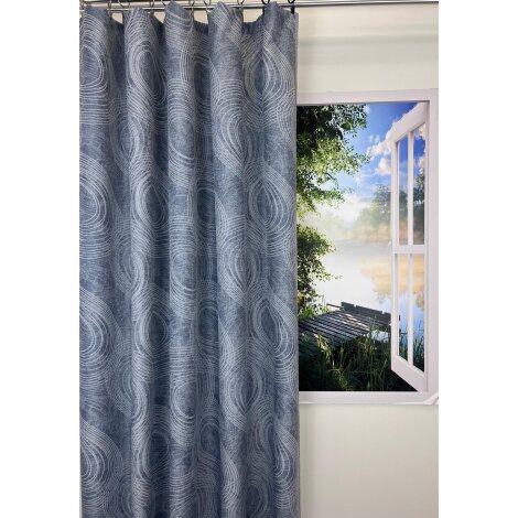 Vorhang Dekoschal Allover Kreise blaugrau blau blickdicht, fertig genäht