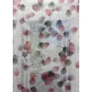 Vorhang Dekoschal Kreise rohweiß moosgrün grau rot teiltransp., fertig genäht