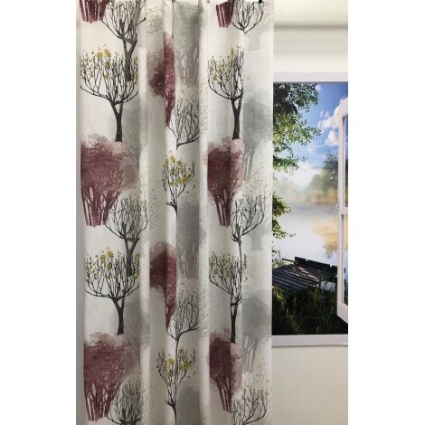 Vorhang Dekoschal Druck Baum natur weinrot grau blickdicht, fertig genäht