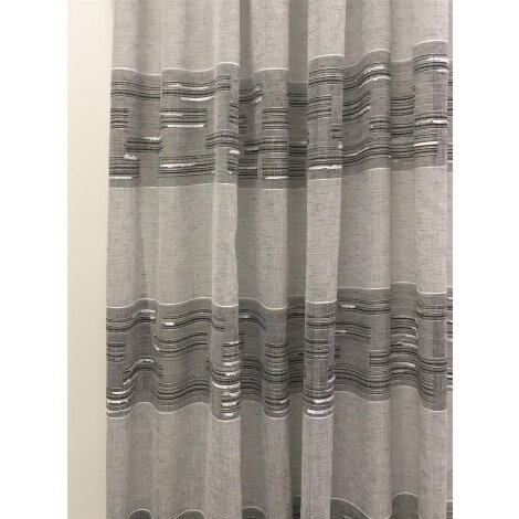 Deko Gardinenstoff Vorhang Streifen Fransen grau anthrazit teiltransp, Reststück 1,8 m