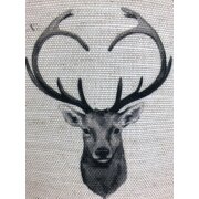 Landhaus Dekostoff Vorhang natur Hirschkopf anthrazit blickdicht, fertig genäht