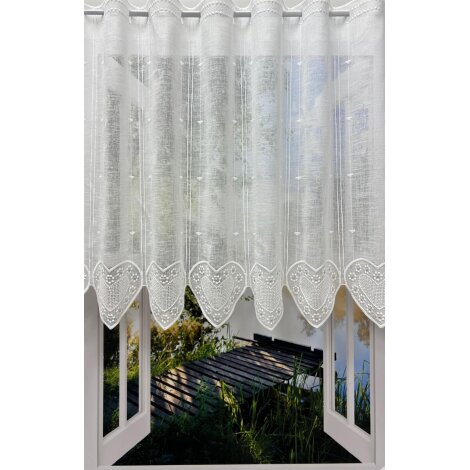 Panneaux Scheibengardine Stickereiabschluss Herz creme weiß H 60 cm, Meterware