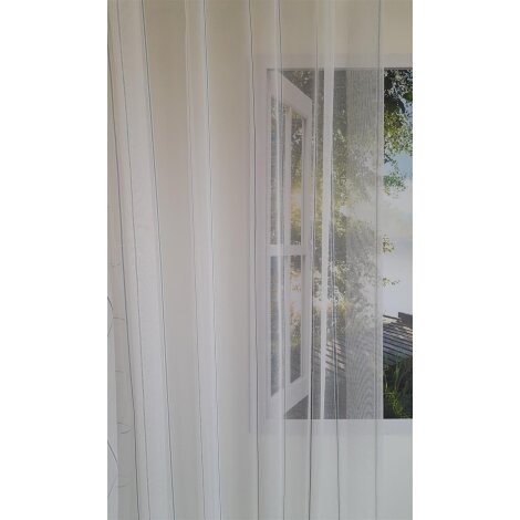 Stores Stoff Vorhang Easy Lane Streifen rohweiß blau transp ohne Bleiband, Reststück 6 m