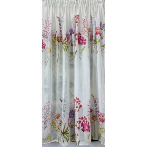 Stores transparent Leinenoptik Blumen lila pink gelb creme mit Bleiband Abschluss fertig genäht,B=1,27 m H=1,08 m