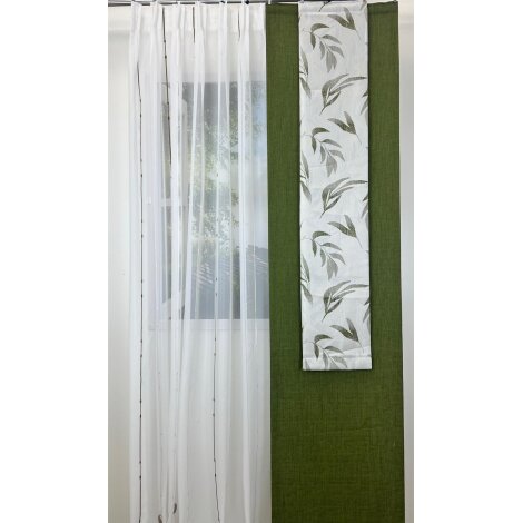 Vorhang-Set aus 2 Flächenvorhängen und 1 Store moos grün, fertige Höhe 2,40 m