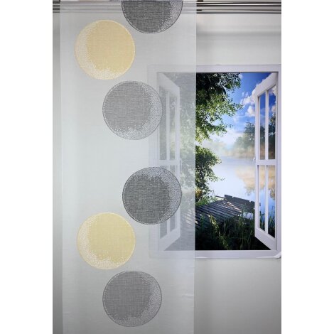 Flächenvorhang Schiebegardine Kreise gelb grau teiltransparent, B=60, Maßanfertigung