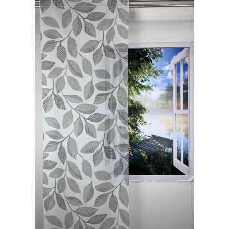 Flächenvorhang Schiebegardine Blätter beige taupe grau transparent, B=57, Maßanfertigung
