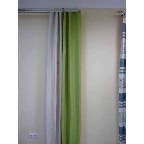 Dekoschal Gardine Vorhang mit Wellenband apfelgrün beige, abdunkelnd, fertig genäht 2er Set