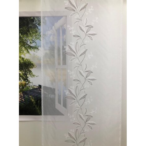 Flächenvorhang Schiebegardine Stickpaneel Blume weiß taupe transparent, Maßanfertigung