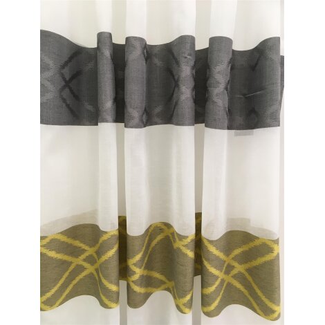 Deko Stoff Vorhang Querstreifen weiß grau senf transparent, Meterware