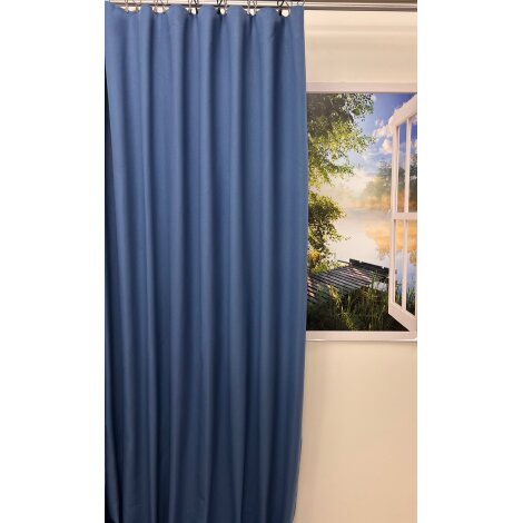 Landhaus Dekostoff Vorhang Innsbruck Leinen-Optik blau blickdicht, Meterware