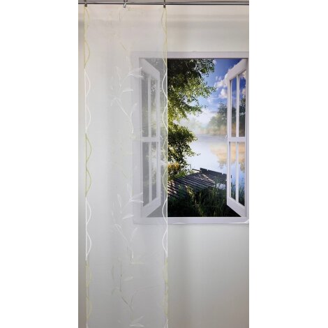 Flächenvorhang Schiebegardine Blätterranken grün weiß transparent, B=45, Maßanfertigung