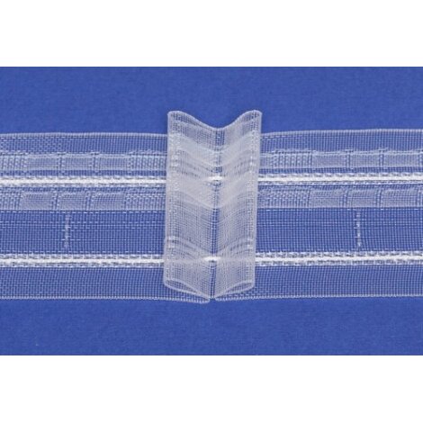 Gardinenband 1 Falte Stehfalte Faltenband 1:1,85 weiß transp. 50 mm, Meterware