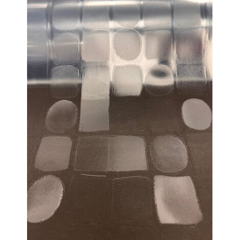 Wachstuch Tischbelag Tischdecke abwischbar Kreise Kästchen transparent, Meterware
