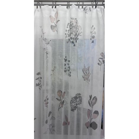 Stores Vorhang Leinenoptik weiß Blumen Gräser rose salbei transparent, Meterware