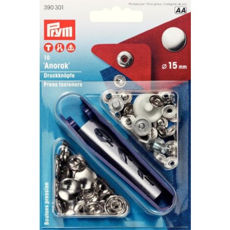Prym Sortimentspackung 10 Druckkn&ouml;pfe Anorak d=15 mm silber
