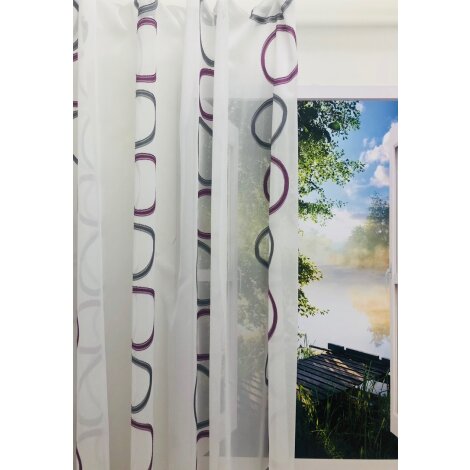 Stores Gardine Vorhang Sherley Kreis wei&szlig; lila grau transparent, Meterware