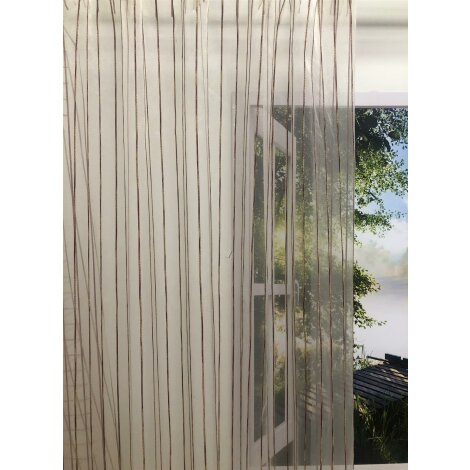 Stores Gardine Stoff Vorhang Streifen creme vanille rot transparent Reststk 9,9m