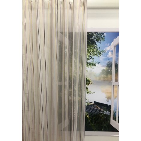 Stores Gardine Stoff Streifen lila gelb gr&uuml;n transparent, Restst&uuml;ck 8,4 m