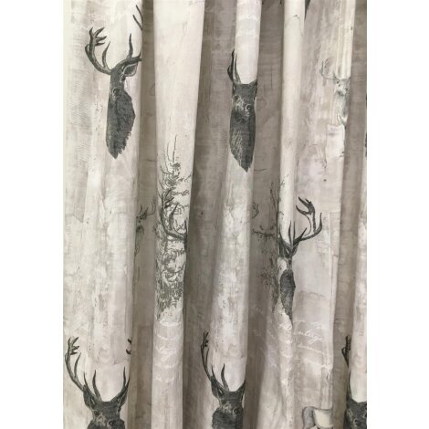 Deko Stoff Gardine Vorhang Landhaus Hirsch grau beige blickdicht, Reststück 2,2 m