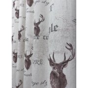 Landhaus Deko Stoff Vorhang Hirsch braun Schrift Vintage grau blickdicht, Reststück 1,15 m+1,60 m