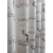 Landhaus Deko Stoff Vorhang Hirsch braun Schrift Vintage grau blickdicht, Reststück 1,15 m+1,60 m