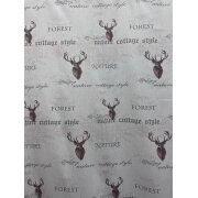 Landhaus Deko Stoff Vorhang Hirsch braun Schrift Vintage grau blickdicht, Reststück 1,15 m+1,60 m