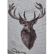 Landhaus Deko Stoff Vorhang Hirsch braun Schrift Vintage grau blickdicht, Reststück 1,15 m+1,60 m