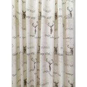 Landhaus Deko Stoff Vorhang Hirsch braun Schrift Vintage grau blickdicht, Reststück 1,15 m+1,60 m