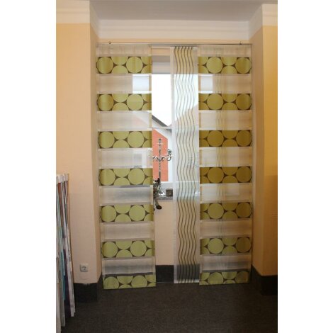 Musterfenster Vorhang Gardinen Fl&auml;chenvorhang gr&uuml;n braun beige, fertig gen&auml;ht