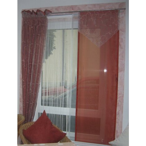 Musterfenster Vorhang Gardine Schal Fl&auml;chen creme rost terracotta, fertig gen&auml;ht