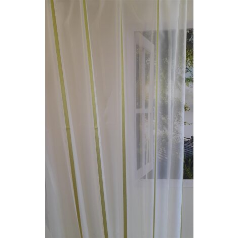 Stores Gardine Stoff Vorhang Streifen creme apfelgrün transparent, Reststück 3,7 m