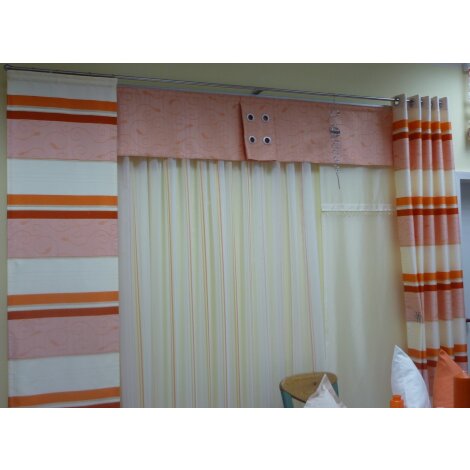 Musterfenster 1 &Ouml;senschal 1 Fl&auml;che 2 Stores Tischband creme apricot orange