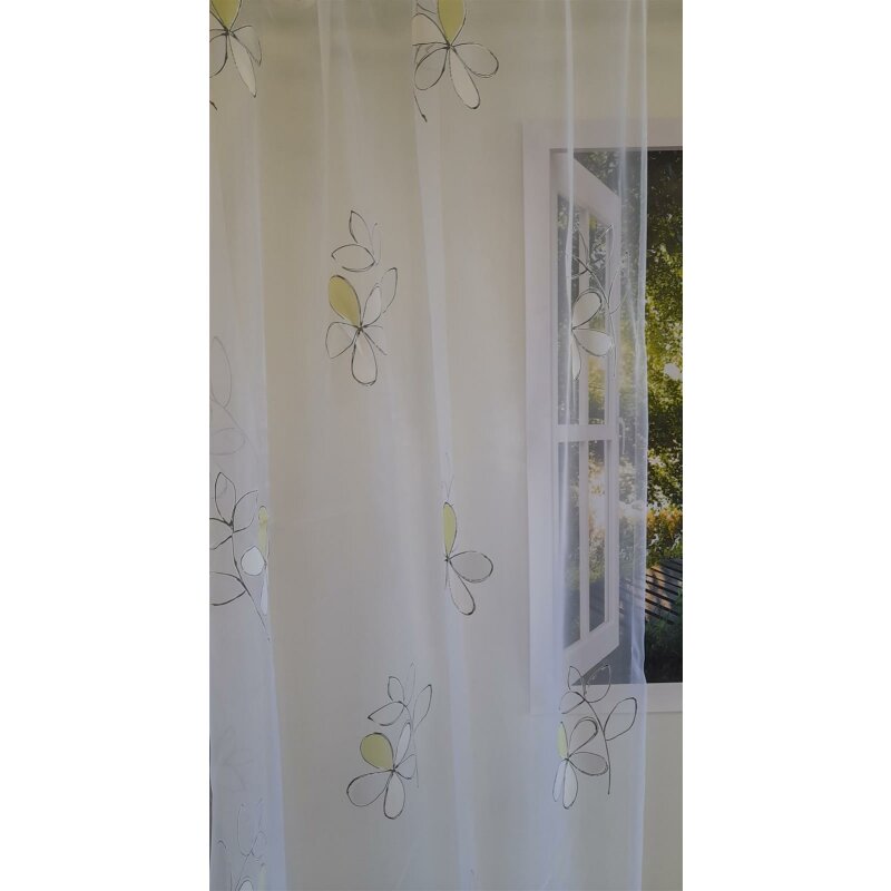 Stores Gardinen Stoff Vorhang Ausbrenner Blume weiß grün t | Fertiggardinen