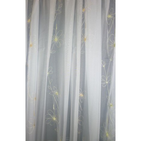 Stores Gardine Stoff Vorhang Blume gestickt weiß grün gelb Reststück 1,85 m