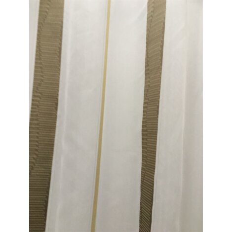 Stores Gardine Stoff Vorhang Streifen wei&szlig; gelb braun transparent, Meterware
