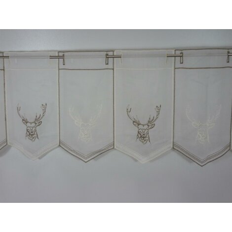 Pannaux Vorhang Scheibengardine Hirsch creme H 30 cm transparent, Meterware