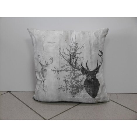 Kissenhülle Kissen Bezug Landhaus Hirsch marmoriert natur beige grau,40 x 40 cm