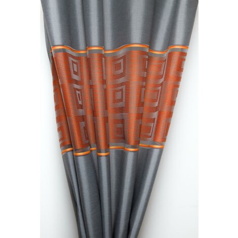 Deko Stoff Gardine Vorhang Querstreifen Kästchen orange...